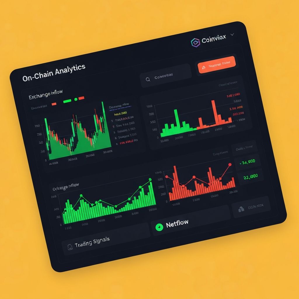 On-chain analytics dashboard showing cryptocurrency flow charts and netflow indicators