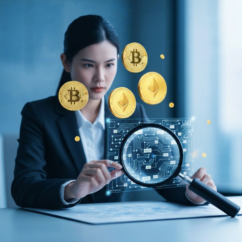 Cryptocurrency recovery concept showing blockchain data visualization and digital coins