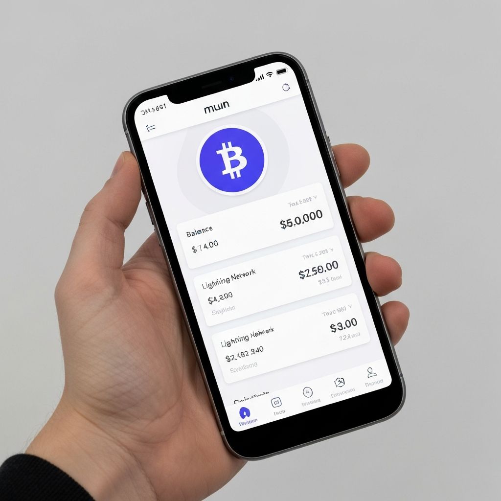 Muun wallet mobile app with clean minimalist interface for Bitcoin beginners